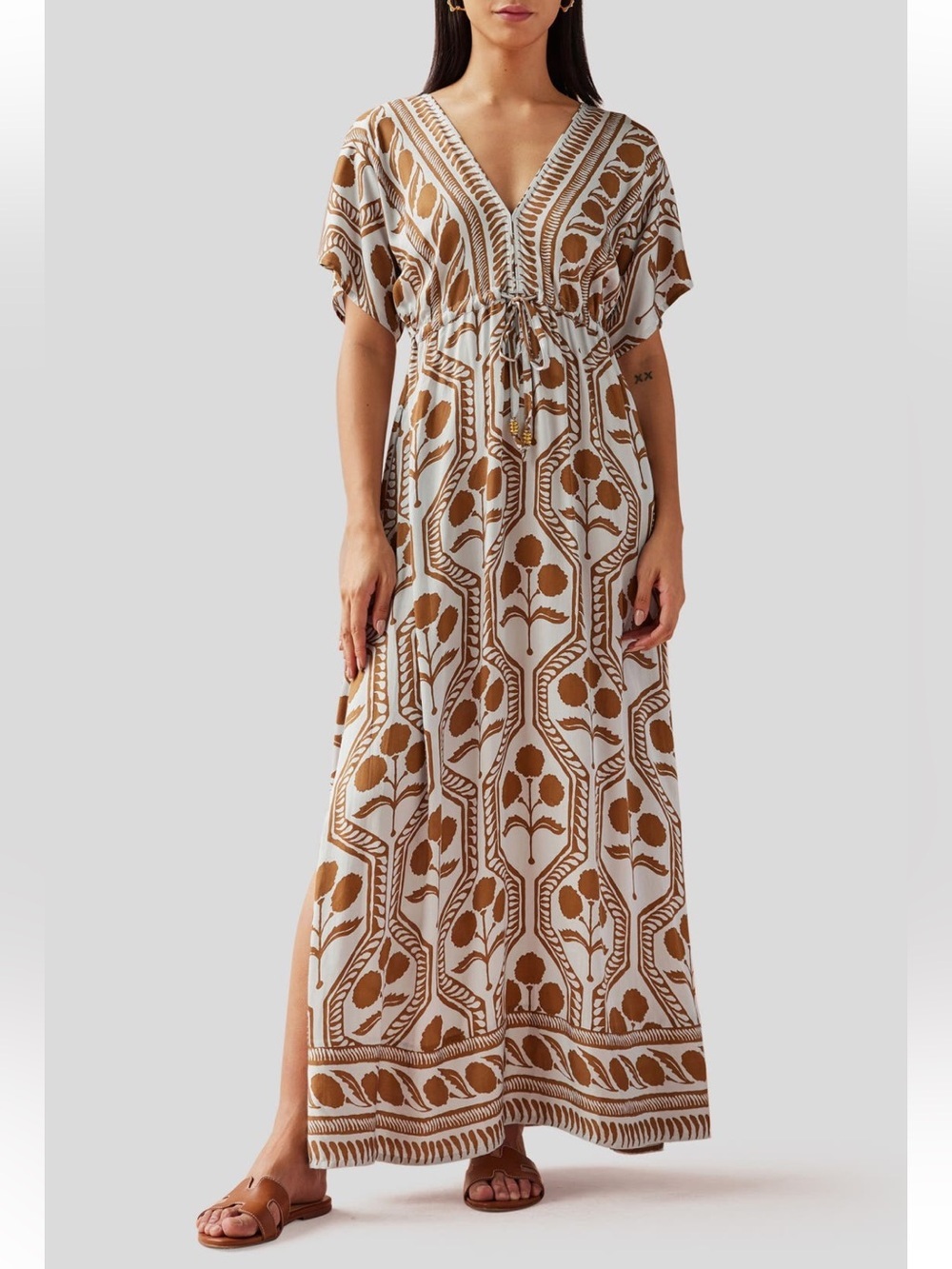 Omika Pia Caftan Dress Barca Gulf Light Blue Brown One Size NWT $325